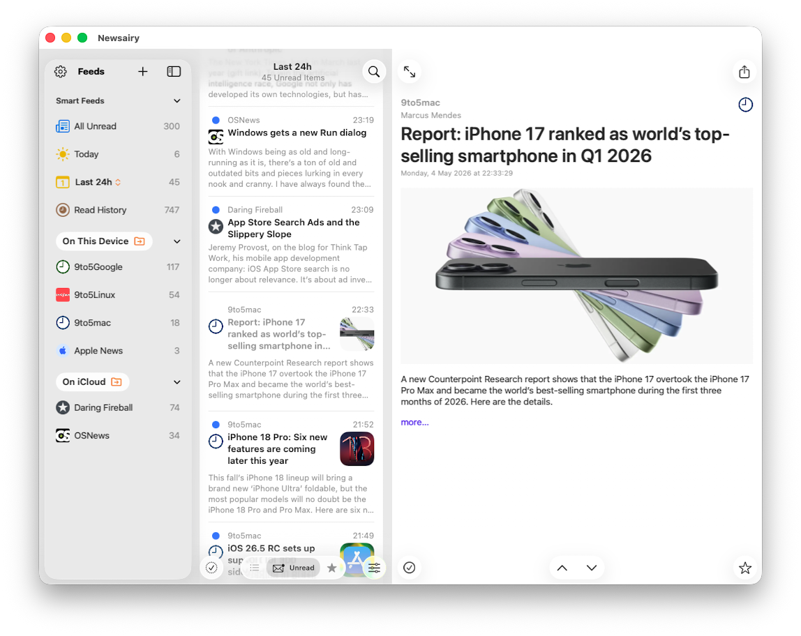 Newsairy on Mac